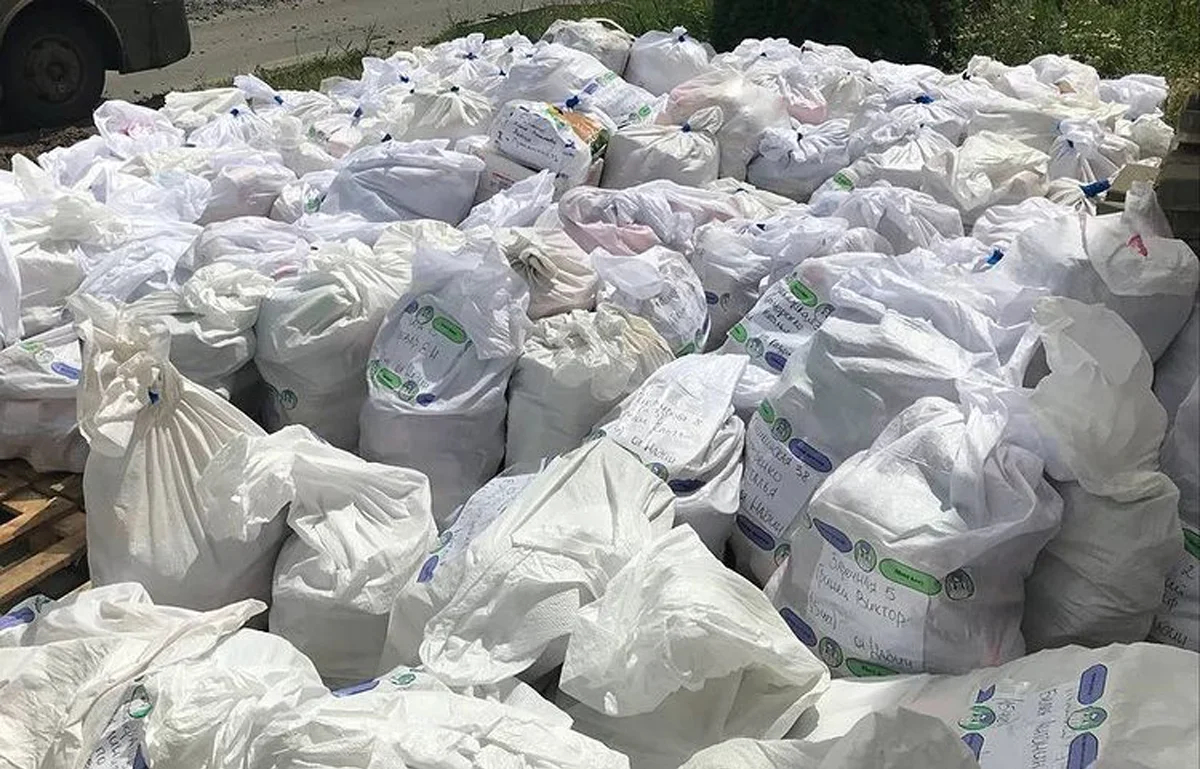 Humanitarian aid packages collected by Rossinskaya and her fellow volunteers. Photo: Army of Beauties