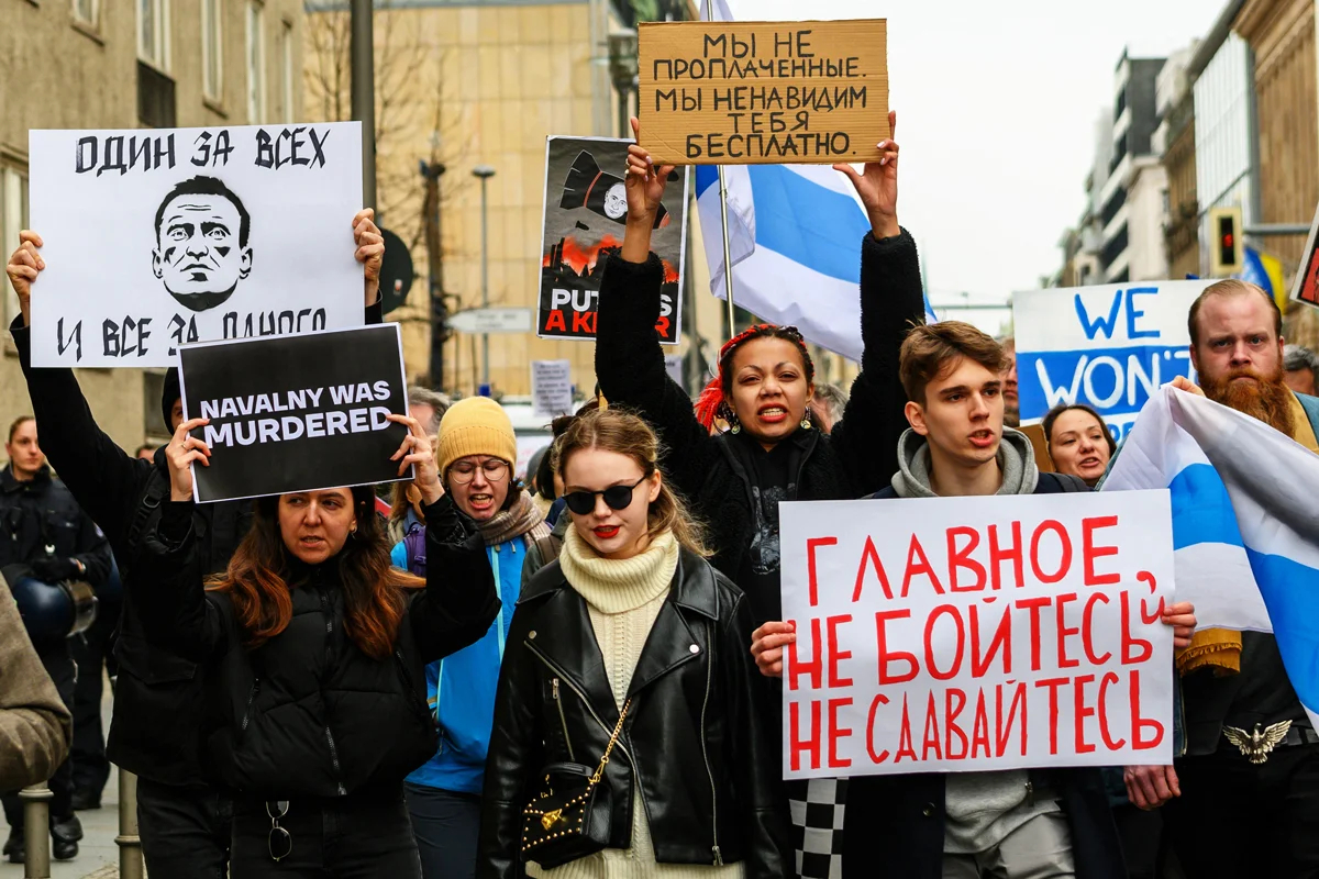 Антивоенный митинг россиян в Берлине, 18 февраля 2024 года. Фото: Stefan Frank / Abaca Press / Scanpix / LETA