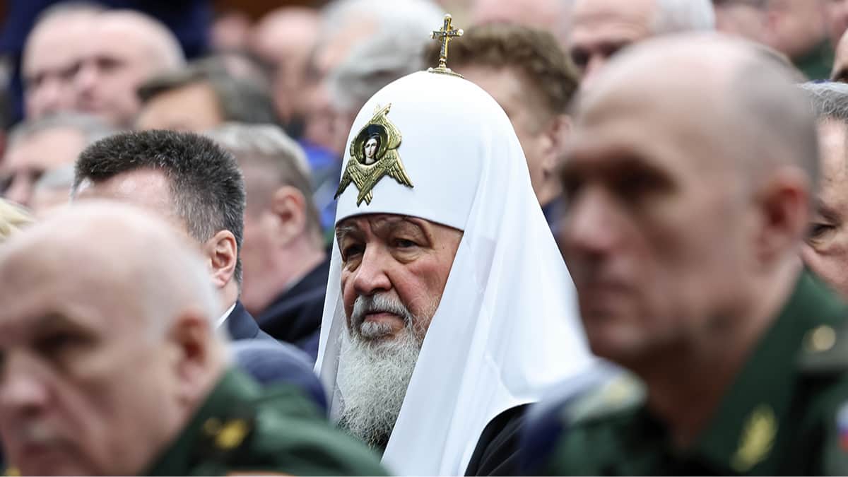 Патриарх Кирилл принимает участие в расширенном заседании коллегии Министерства обороны в Национальном центре управления обороной. Москва, Россия. 16 декабря 2024 года. Фото: Александр Казаков / Sputnik / EPA