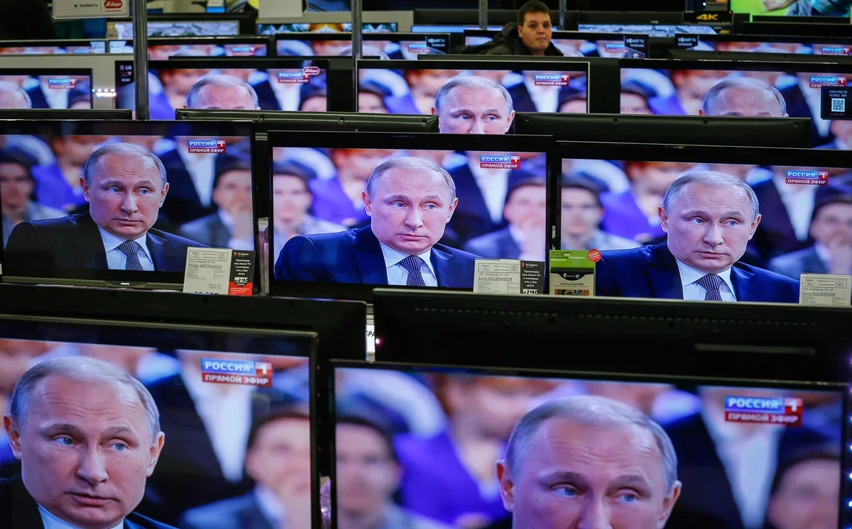 Vladimir Putin during the 2024 Direct Line event. Photo: Sergey Ilnitsky / EPA-EFE