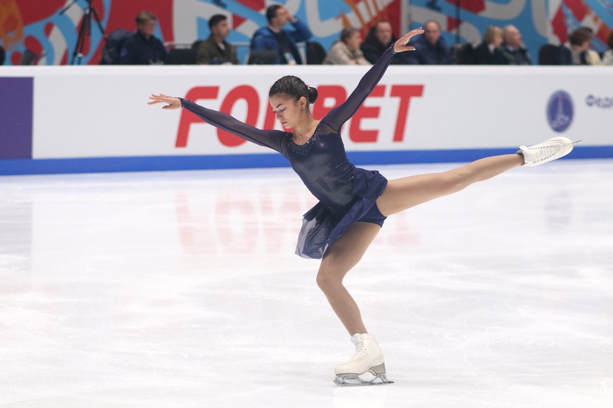 Аделия Петросян на прокате короткой программы в Петербурге, 14 сентября 2024 года. Фото: Maksim Konstantinov / SOPA Images / Sipa USA / Vida Press