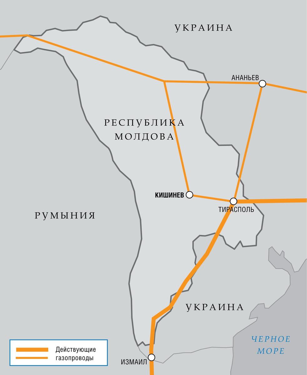 Схема транспортировки газа по территории Молдовы. Источник: Газпром