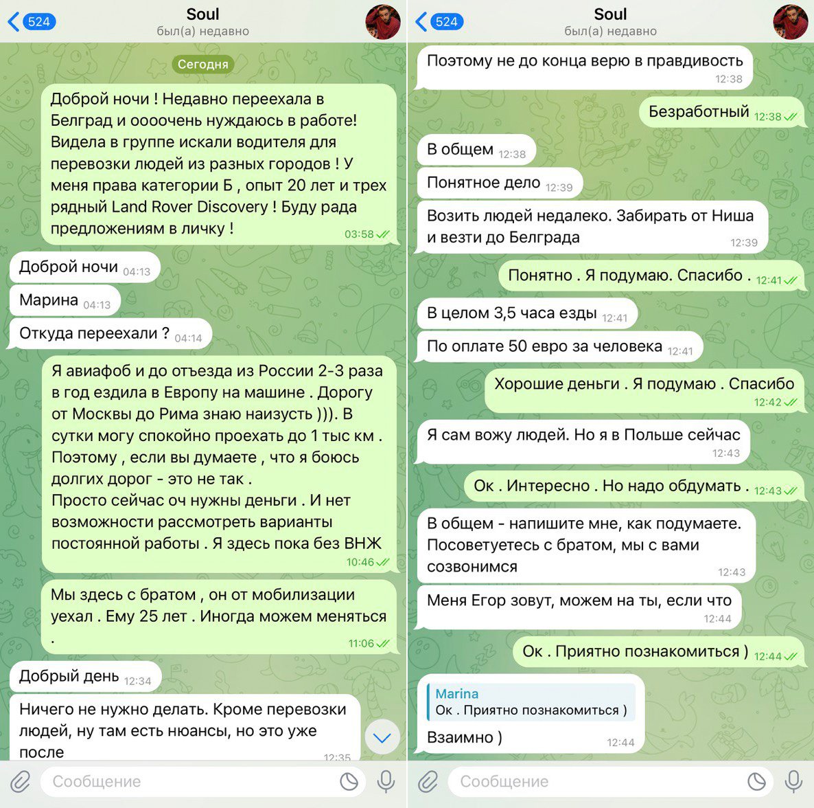 Переписка Марины с одним из организаторов поездок. Скриншоты предоставлены героиней