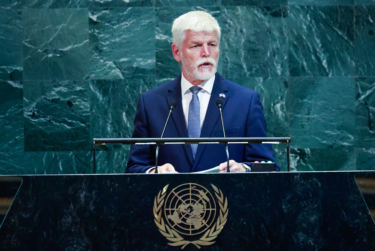 Президент Чехии Петр Павел во время общих прений 80-й сессии Генеральной Ассамблеи Организации Объединенных Наций, Нью-Йорк, США, 24 сентября 2025 года. Фото: Kena Betancur / EPA
